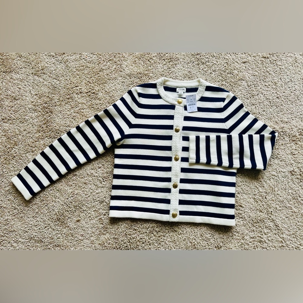 NWT J. Crew Navy and White Striped Cardigan - Picture 5 of 7